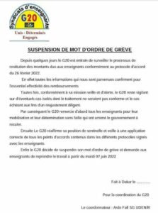 Suspension du mot d'ordre par le G20 et le G7