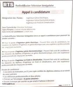 Appel à candidature RTS: recrutement de plusieurs profils