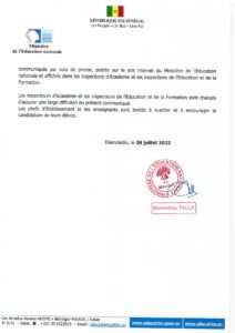 Communiqué de presse : concours d’entrée au Lycée scientifique d’excellence de Diourbel.