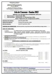 avis de concours : Brevet de Technicien Supérieur en Maintenance Industrielle, Informatique Industrielle et Automatique