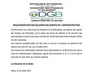 REVALORISATION DES SALAIRES DES AGENTS DE L’ADMINISTRATION