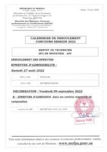 Calendrier de déroulement Concours Decpc, session 2022