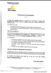 Concours de recrutement de quinze (15) assistants de contrôle pour le compte de la Cour des Comptes