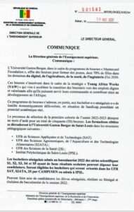 UGB : Communiqué Offre de Bourses