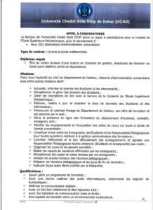 UCAD recrute pour le compte de l'Ecole Supérieure Polytechnique