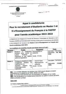 La FASTEF lance un appel à candidatures pour le recrutement d'étudiants en Didactique du Français p