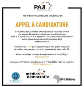 APPEL À CANDIDATURES PRIX PAJI 2023