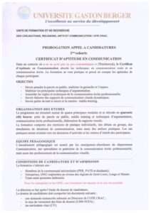 Appel à candidature du certificat d'aptitude en Communication prolongé