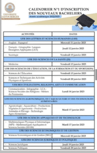 Calendrier d'inscription des nouveaux Bacheliers