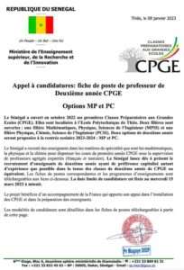 e MESRI recrute 5 professeurs pour ses deuxièmes années CPGE