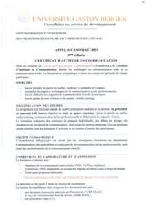 Appel à candidature 3eme cohorte Certificat d'aptitude en communication