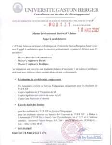 Appel à candidature du Master professionnel Juriste d'affaires