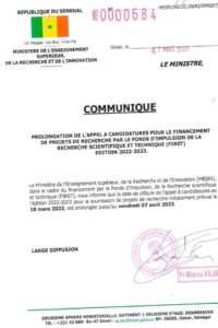 PROLONGATION DE L'APPEL A CANDIDATURES POUR LE FINANCEMENT DE PROJETS