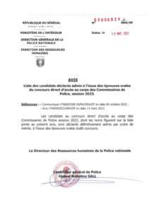 Résultats Concours Commissaire de police – Session 2023