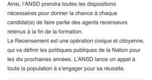 Communiqué ANSD : Démarrage de la formation de 32 500 Agents recenseurs