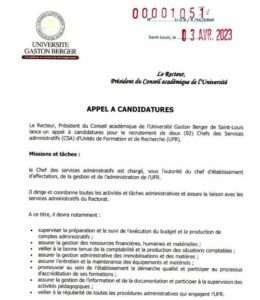 L’UGB recrute 02 Chefs des Services administratifs (CSA)