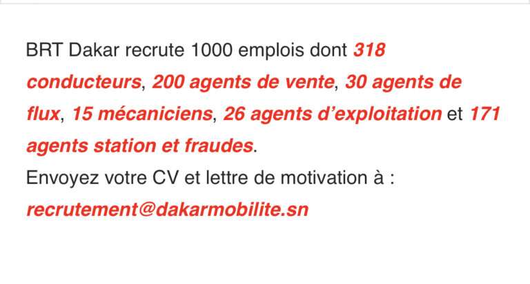 BRT Dakar recrute 1000 Emplois