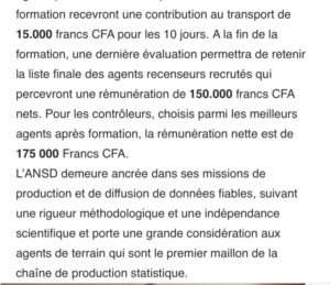 Communiqué ANSD : Démarrage de la formation de 32 500 Agents recenseurs