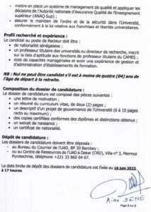 Appel public à candidatures pour le poste de Recteur de l'Université Alioune Diop (UAD)