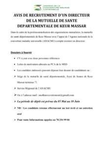 Avis de recrute d'un directeur de la mutuelle de santé départementale de KEUR MASSAR