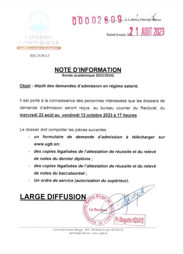 Dépôt des demandes d'admission en régime salarié pour l'année académique 2023/2024