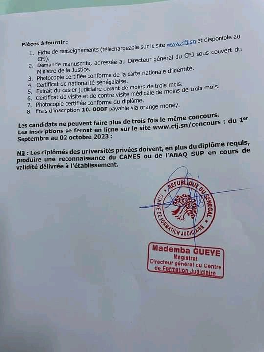 Communiqué portant ouverture du concours de la magistrature greffier