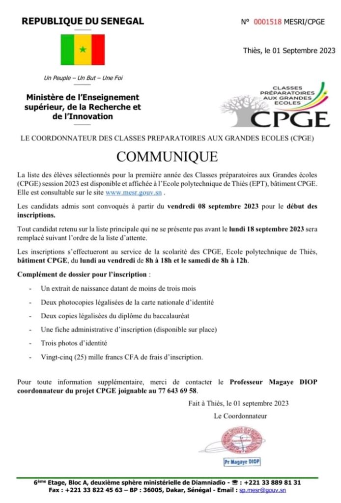 Candidats admis au CPGE : Convocation des admis