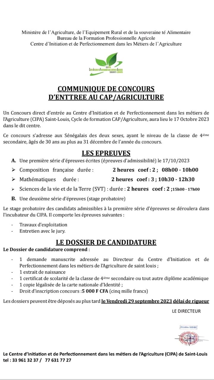 CONCOURS CIPA/CAP AGRICULTURE