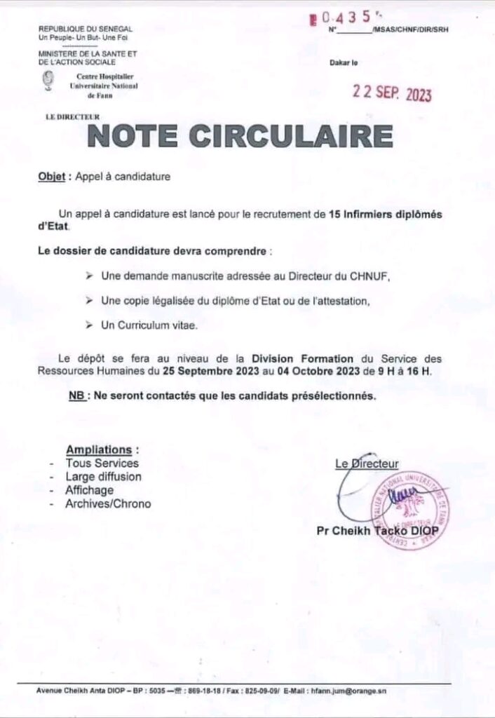 Recrutement de Plusieurs infirmiers