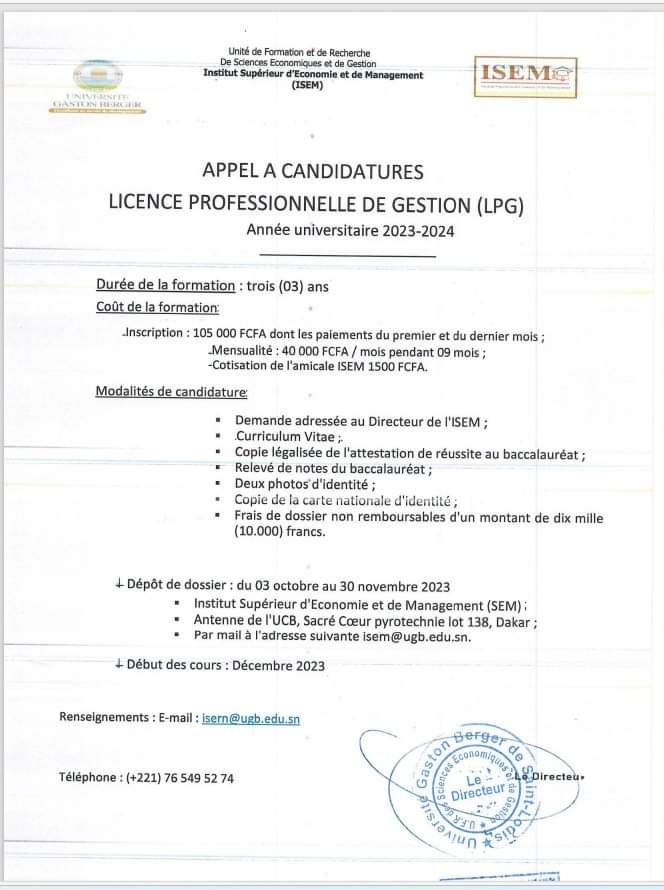 Appel à candidatures LPG ET LPGIE 2023-2024