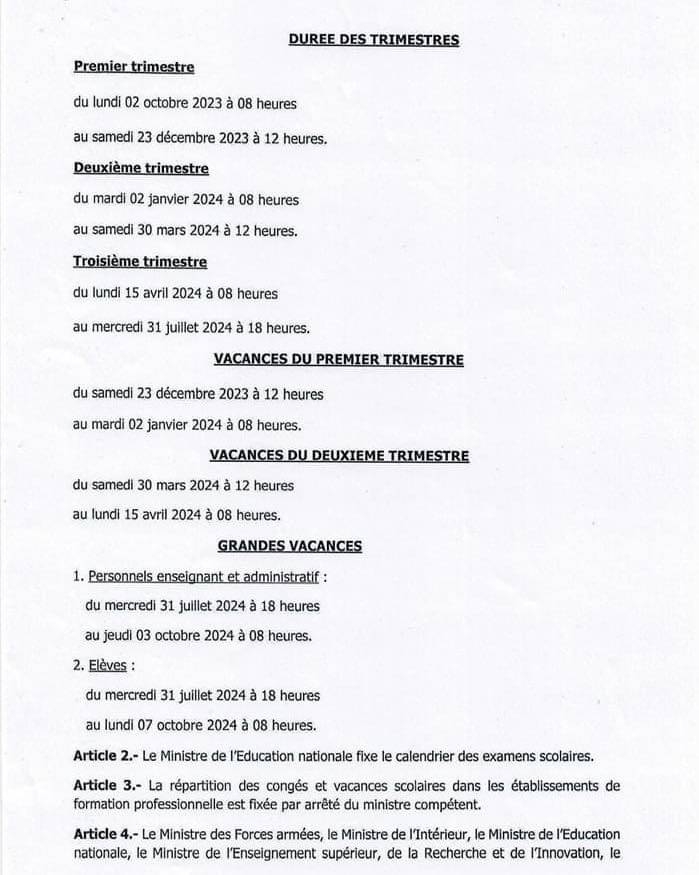 DÉCOUPAGE ANNÉE SCOLAIRE 2023-2024 PAR DÉCRET