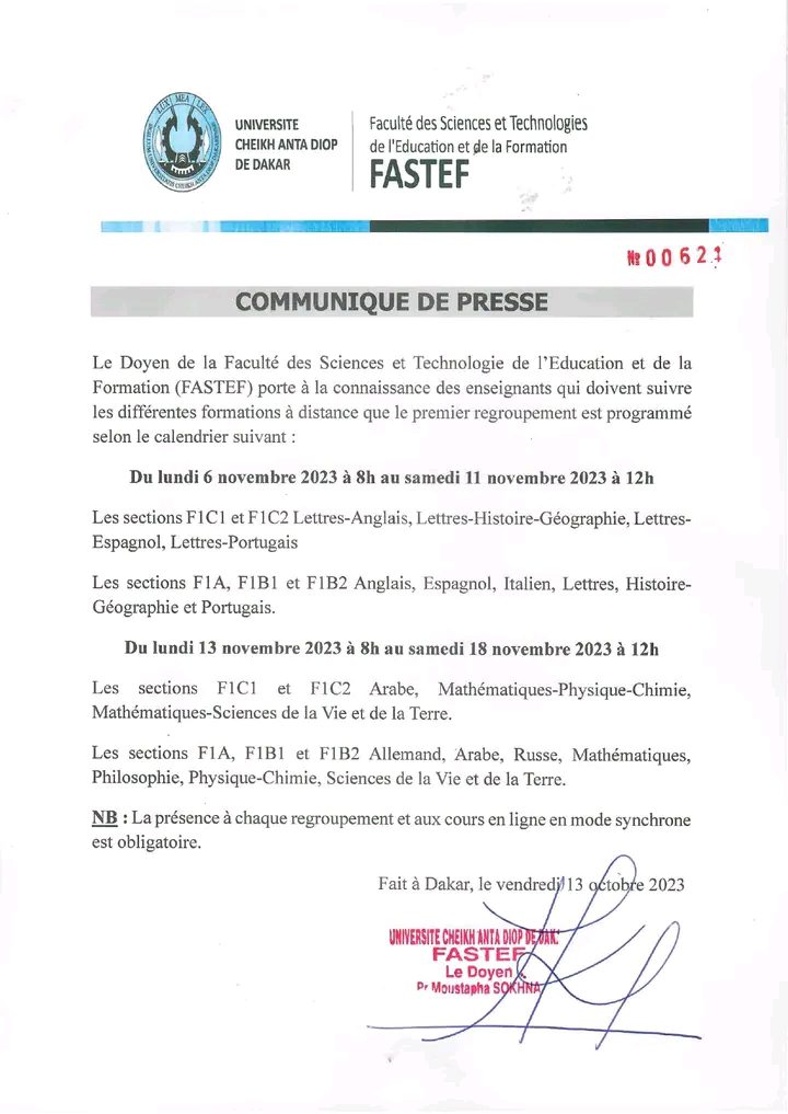 CONCOURS FASTEF 2023: DEBUT DES FORMATIONS DES NOUVEAUX ENSEIGNANTS