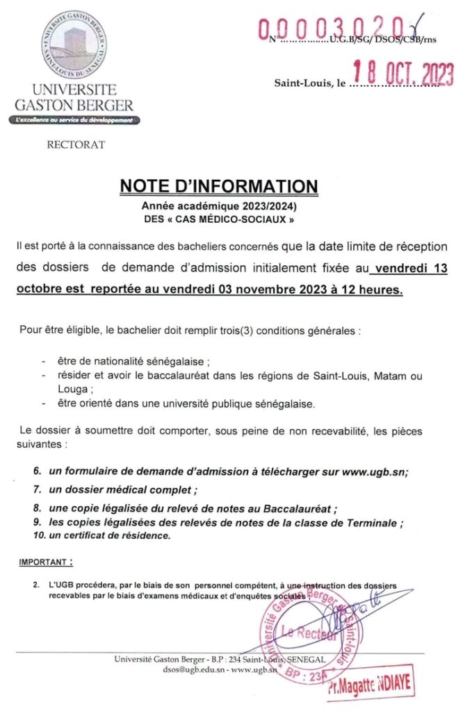 Prorogation des demandes d'admission des cas médico-sociaux