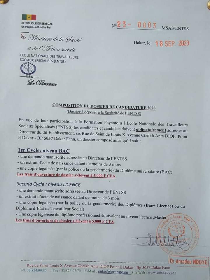 ENTSS 2023: Composition de dossier de candidature