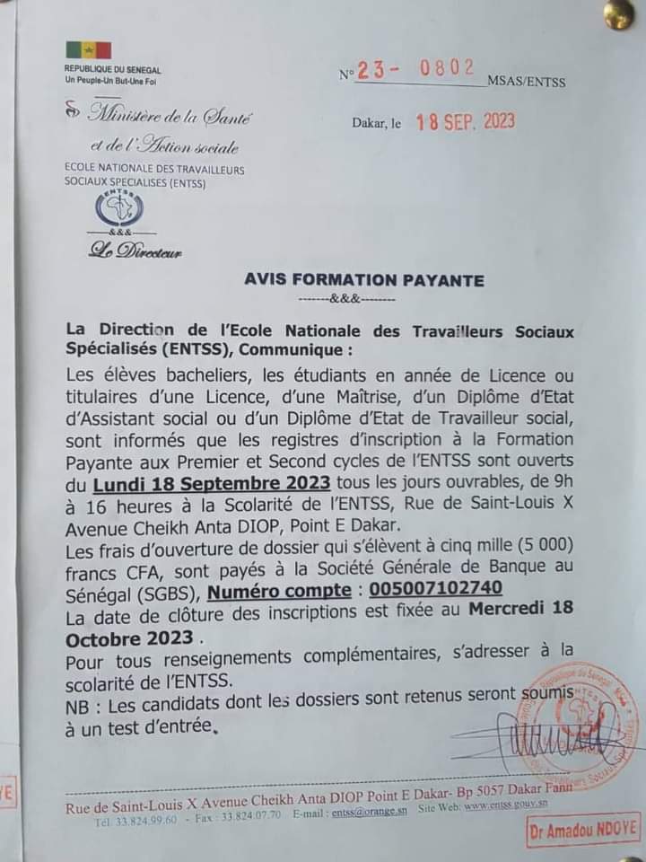 ENTSS 2023: Composition de dossier de candidature