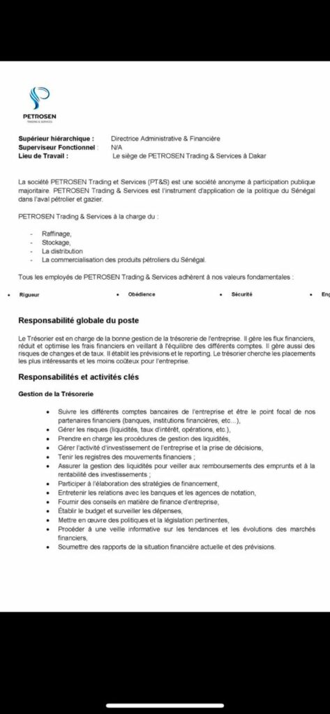 Petrosen recrute un Trésorier