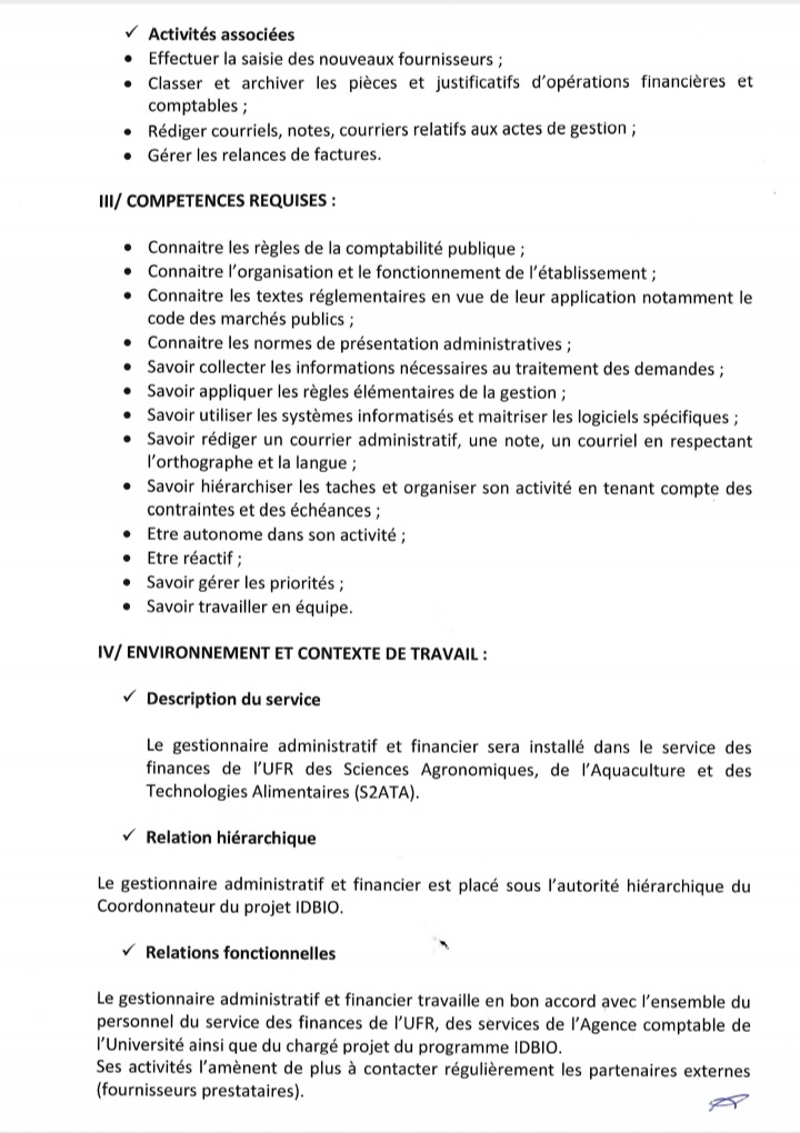 UGB recrute un Gestionnaire administratif et financier