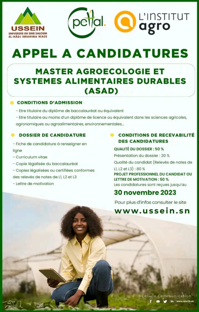 Appel à Candidature Master Agroécologie et Systèmes alimentaires durables (ASAD)