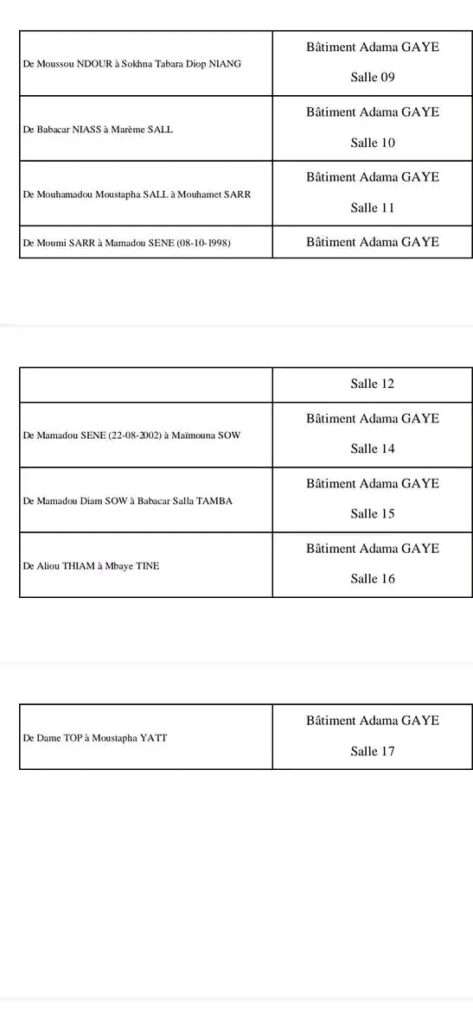 UCAD-Calendrier des Examens et répartitions des Salles session 2023, Licence 1 2 et 3, Sénégal