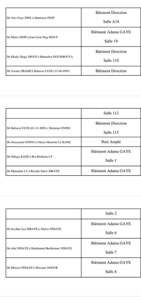 UCAD-Calendrier des Examens et répartitions des Salles session 2023, Licence 1 2 et 3, Sénégal