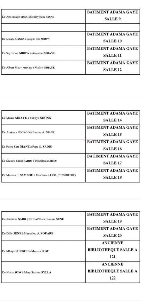 UCAD-Calendrier des Examens et répartitions des Salles session 2023, Licence 1 2 et 3, Sénégal