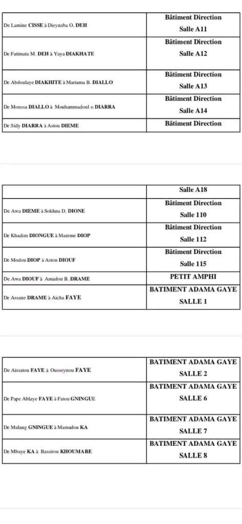 UCAD-Calendrier des Examens et répartitions des Salles session 2023, Licence 1 2 et 3, Sénégal