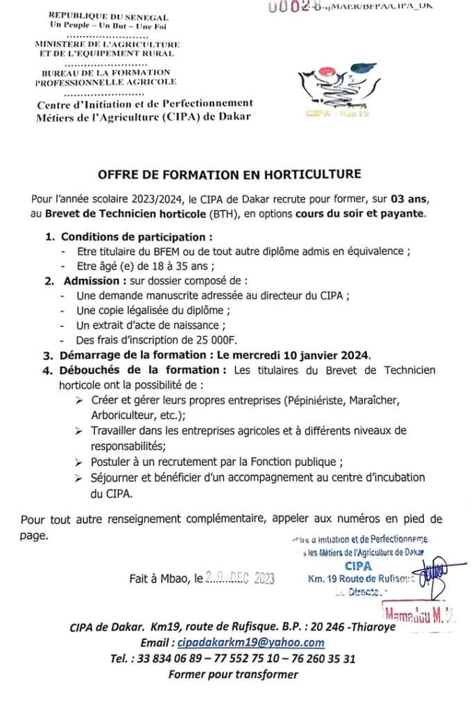 Appel à candidatures pour une formation en horticulture au Brevet de Technicien horticole session 2023-2024