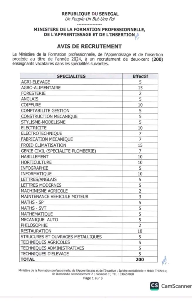 Avis de Recrutement Massif de 200 enseignants vacataires