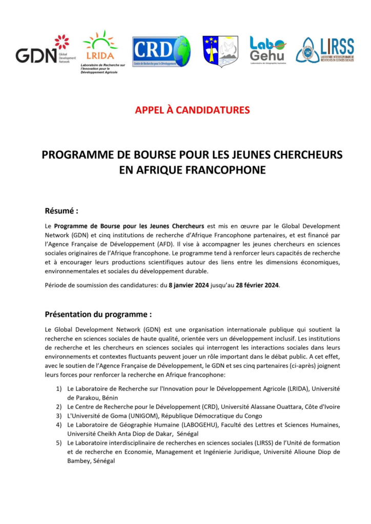 Programme de bourses pour les Jeunes Chercheurs de l'Afrique francophone